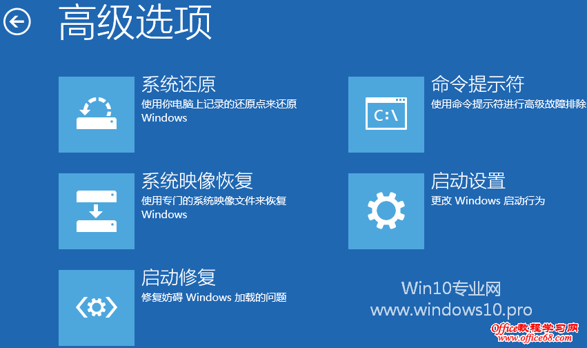 Win10如何进入WinRE(Windows恢复环境)，Win10启动到WinRE的方法汇总：高级选项界面