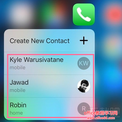 iphone6s电话应用3D Touch菜单怎么添加联系人