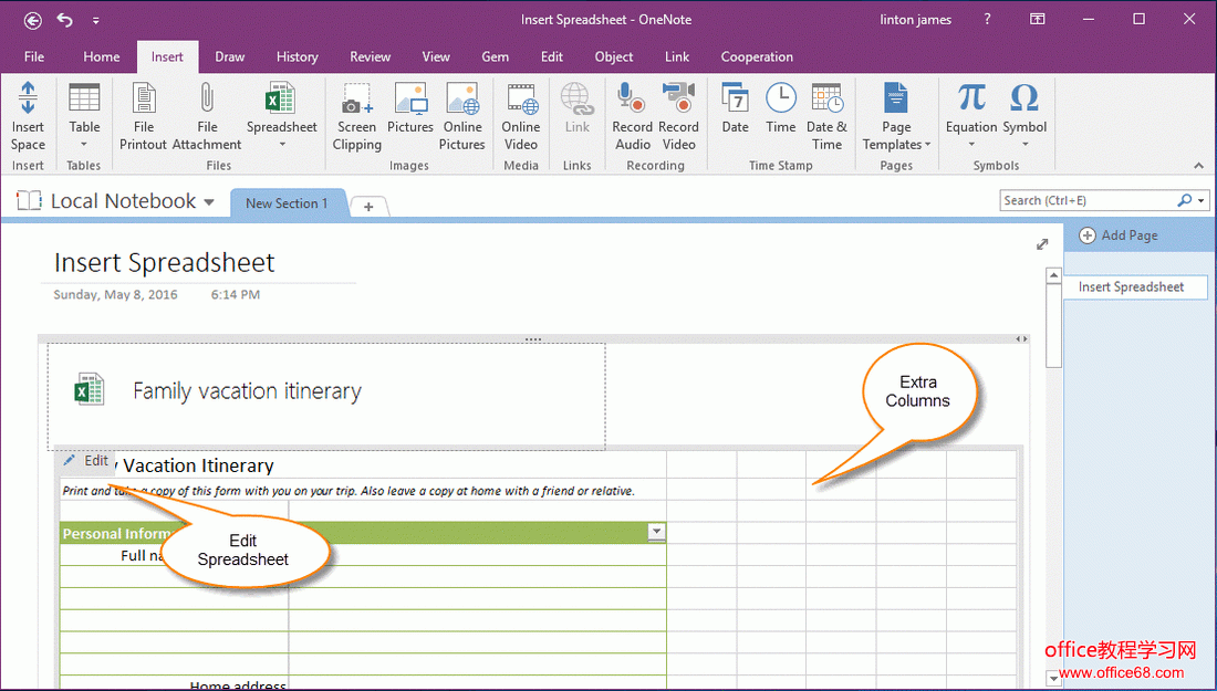 OneNote ʾ Excel Ŀհ