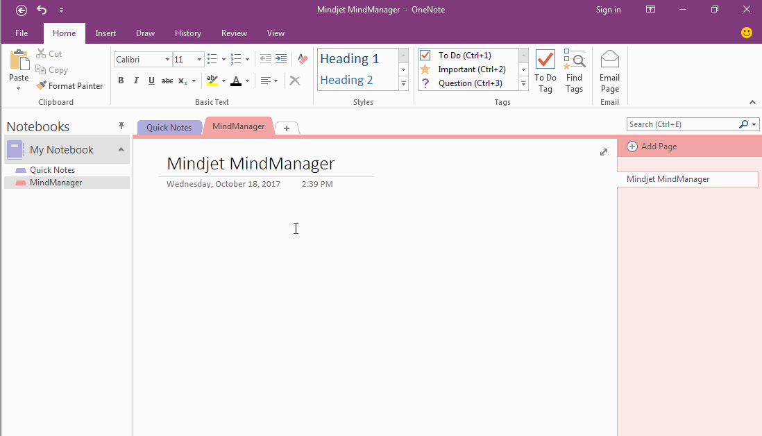 ֱ MindManager дͱ༭ OneNote ҳ