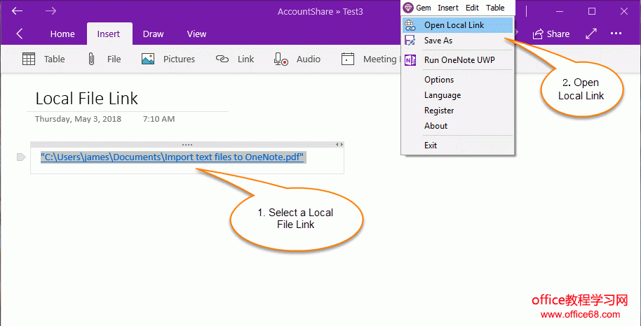 䱦˵ Gem Menu for OneNote UWP ṩ“򿪱”Ĺܡ OneNote UWP ﱾӡ