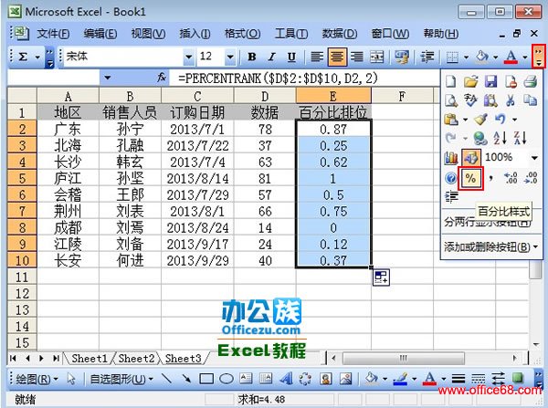 Excel2003Percentrankʹ-ռٷֱ